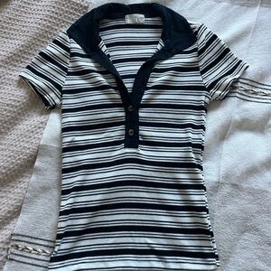 T.La Black and White Striped Polo